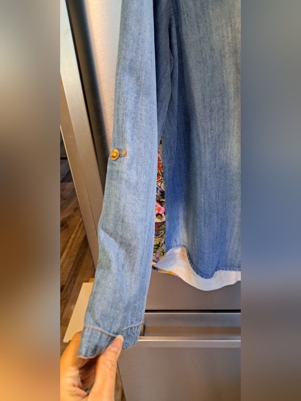 Gorgeous John Mark Multi Fabric Top Blouse Boho Birds Aztec Roll Tab LRG - Picture 6 of 12